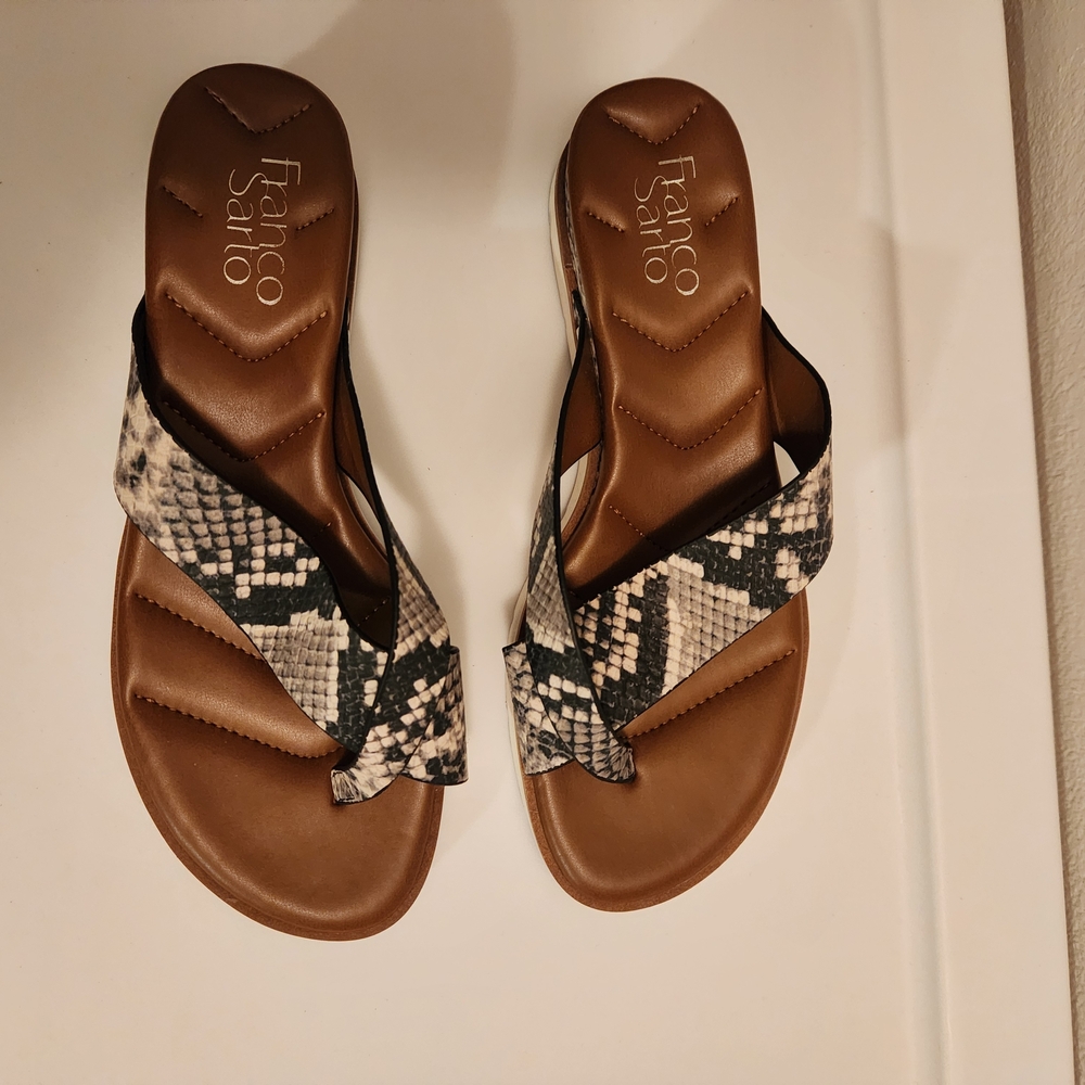Franco Sarto Women's Snakeskin Sandals - Black and Brown